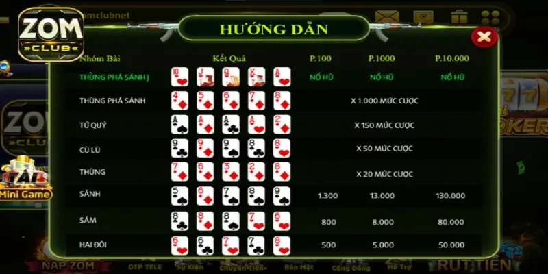 Phòng cược mini poker ZOMCLUB