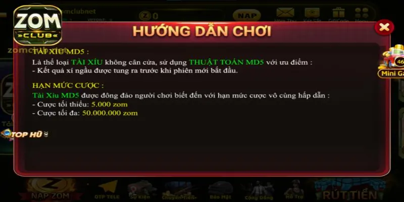 Luật chơi game tài xỉu MD5